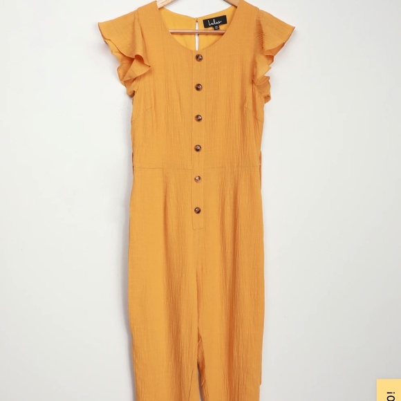 Lulus Pants - NWT Lulu's Sunny Day Dreamer Yellow Ruffled Button-Front Jumpsuit L